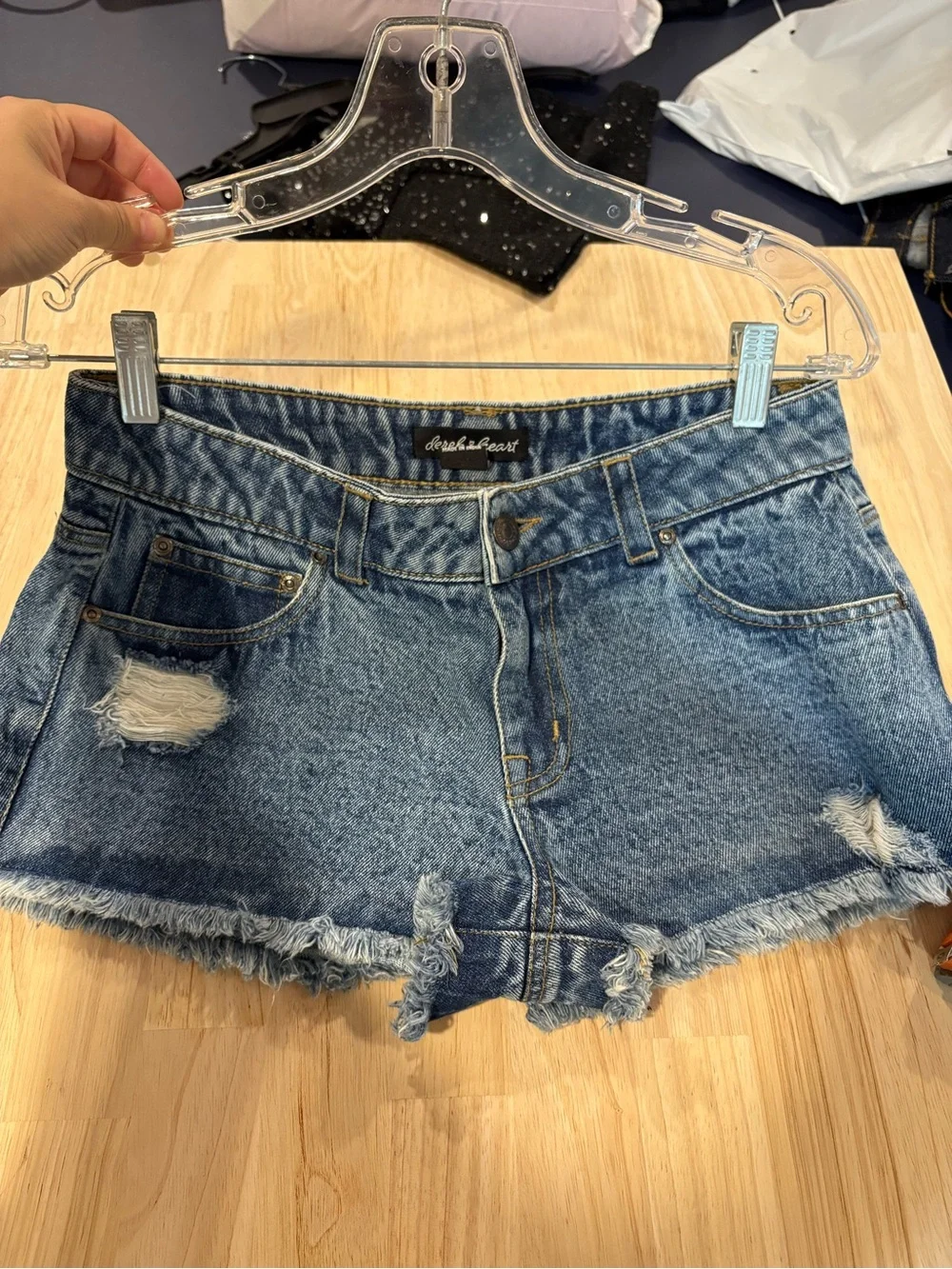 Derek Heart Dark Blue Distressed Denim Shorts
